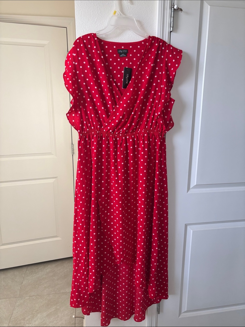 City Chic Red White Polka Dot High-Low Wrap Dress